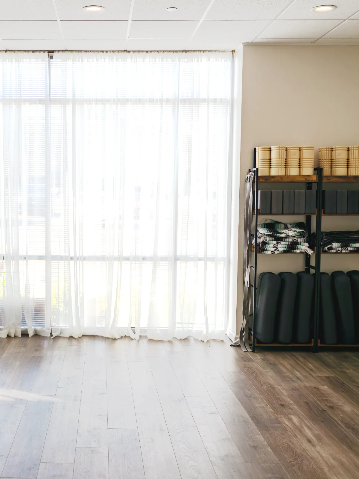 Studio space with window and supply shelves